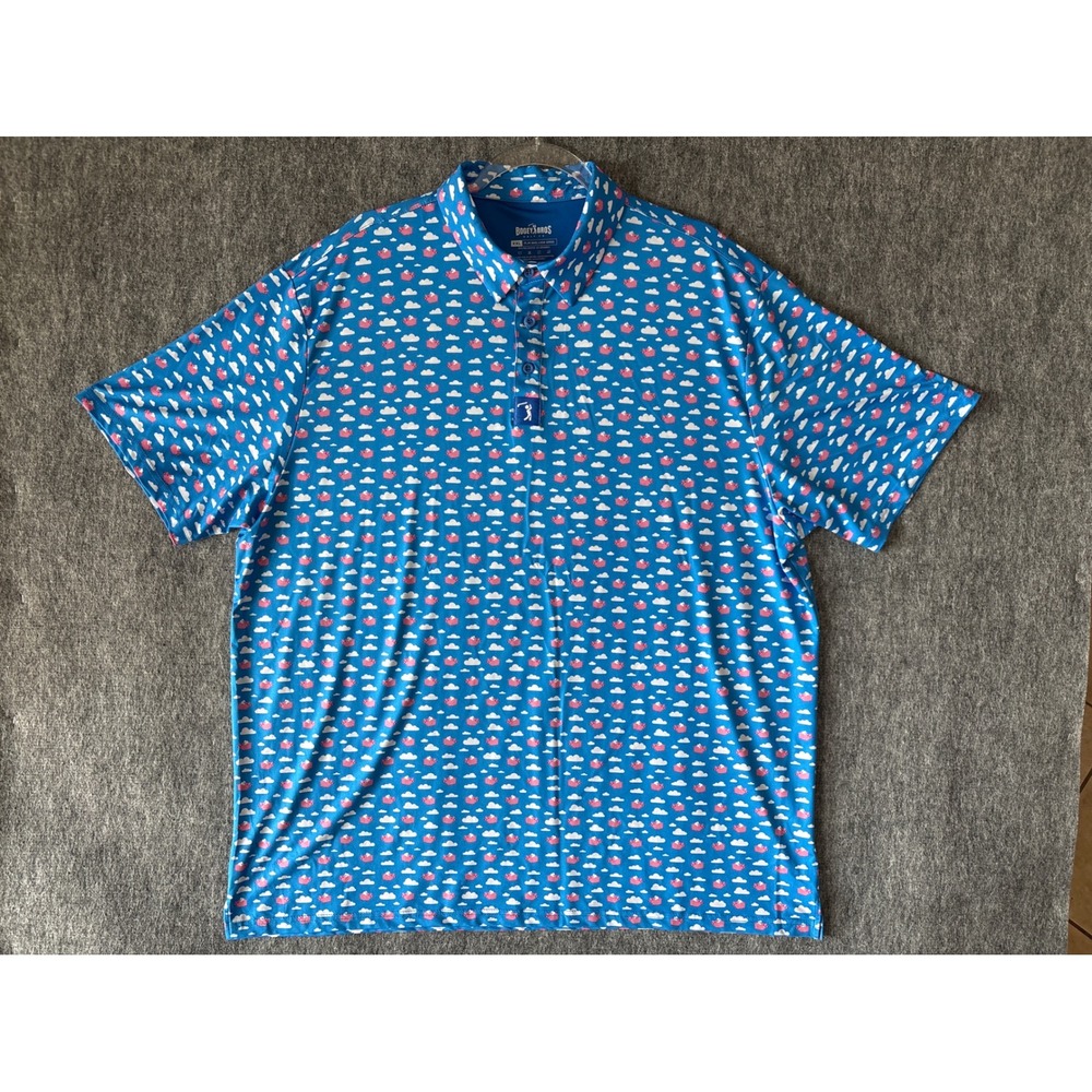 Bogey Bros Golf Co Mens XXL Blue Flying Pig Cloud Print Performance Polo Shirt